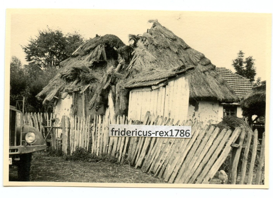 Foto Panzer Aufl. Abt. 11 Ostfront zerstörtes Bauernhaus Vormarsch LKW