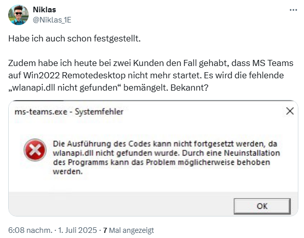 Microsoft Teams wlanapi.dll Error