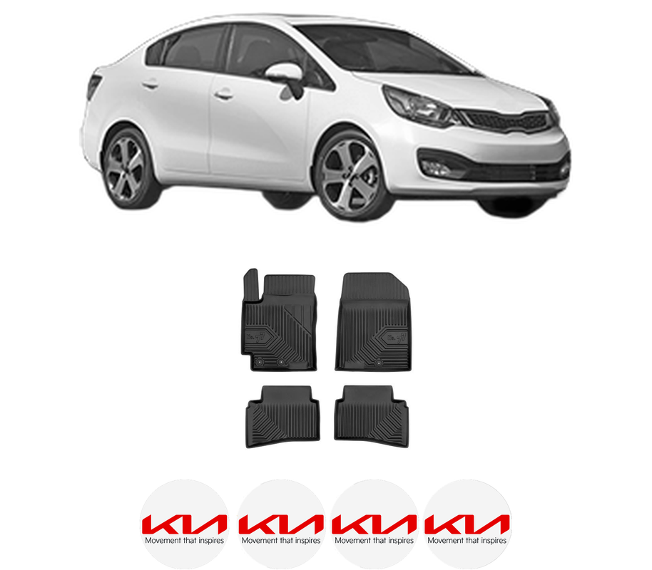 Set covorase presuri KIA RIO III Saloon (UB) din 2011-2017, auto, din cauciuc thermoplastic, 4 Stickere auto cu KIA