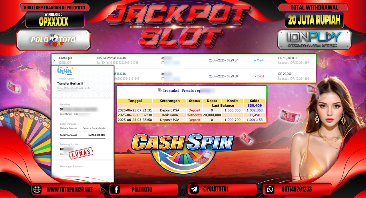 POLOTOTO JACKPOT SLOT CASH SPIN Rp.20.000.000,-