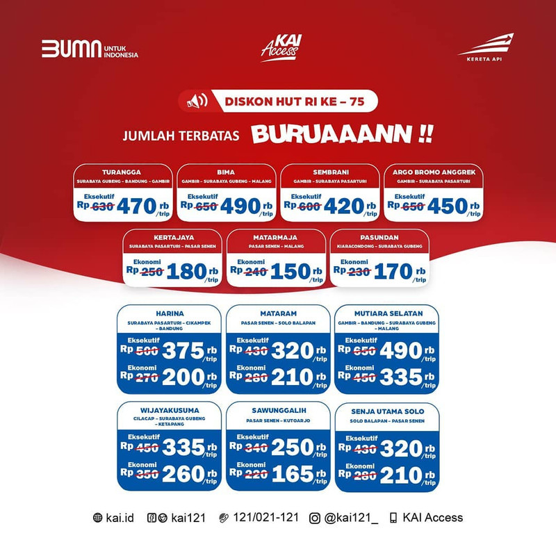 Daftar promo harga tiket kereta dari PT KAI