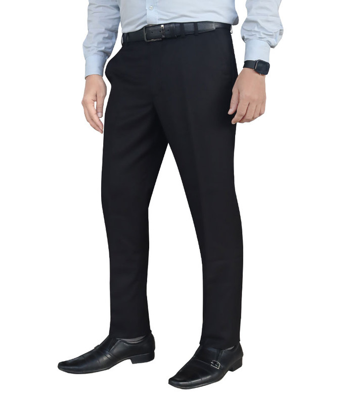 Men’s Trouser Formal Slim Fit Plain Front Cross Pocket Color: Online (49.Black)