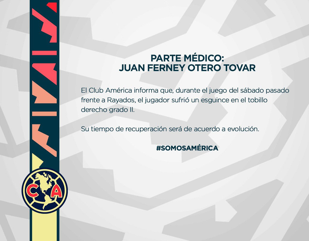 Club América: Juan Otero es baja del equipo por lesión