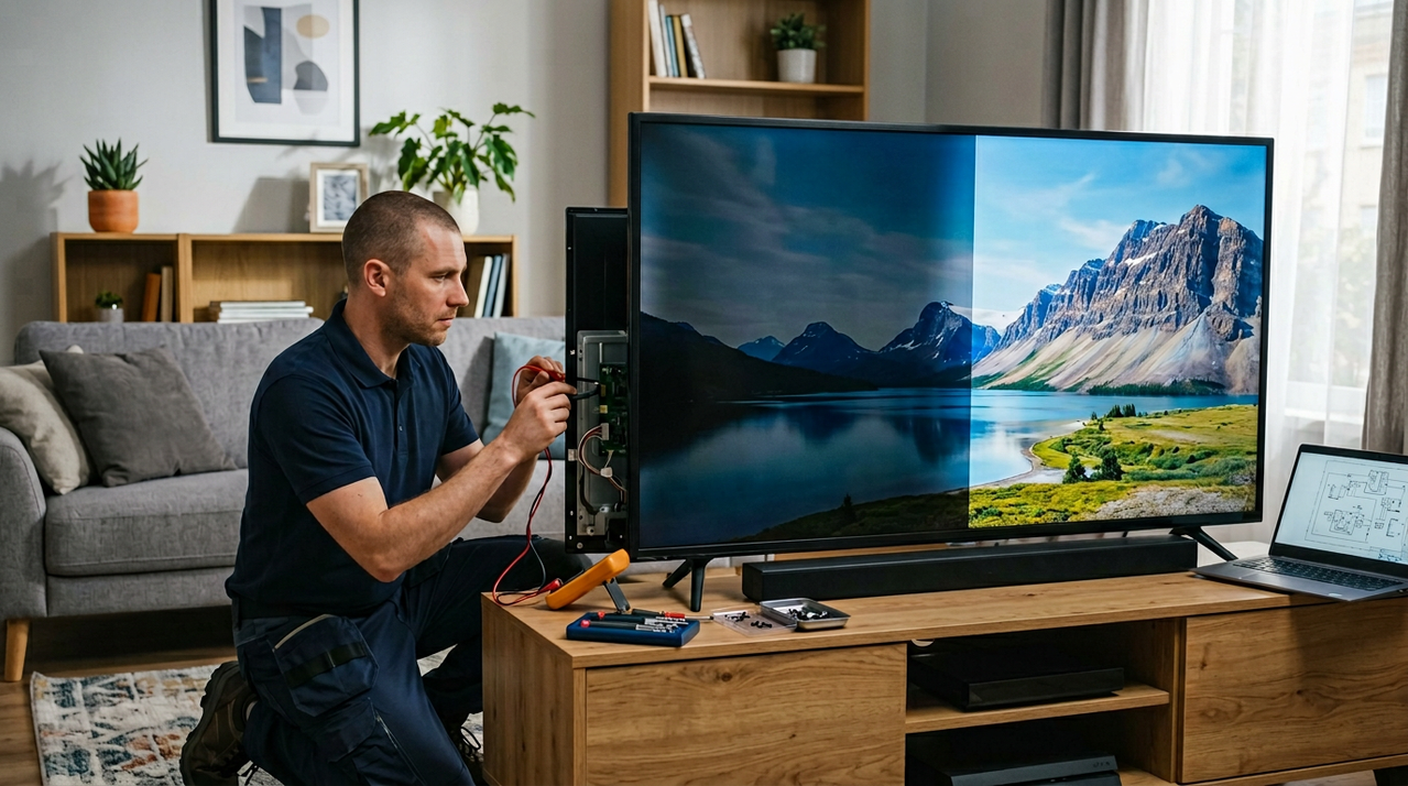 Половина экрана телевизора темнее в Саранске — ремонт подсветки