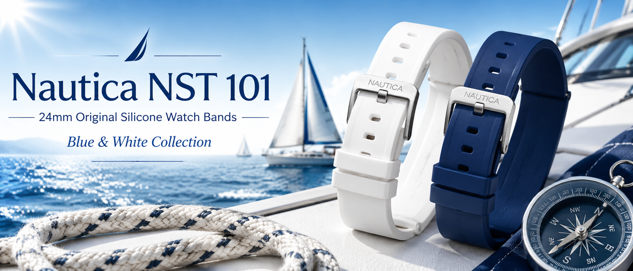Nautica NST 101 Blue and White 24mm silicone watch bands by Soolbands