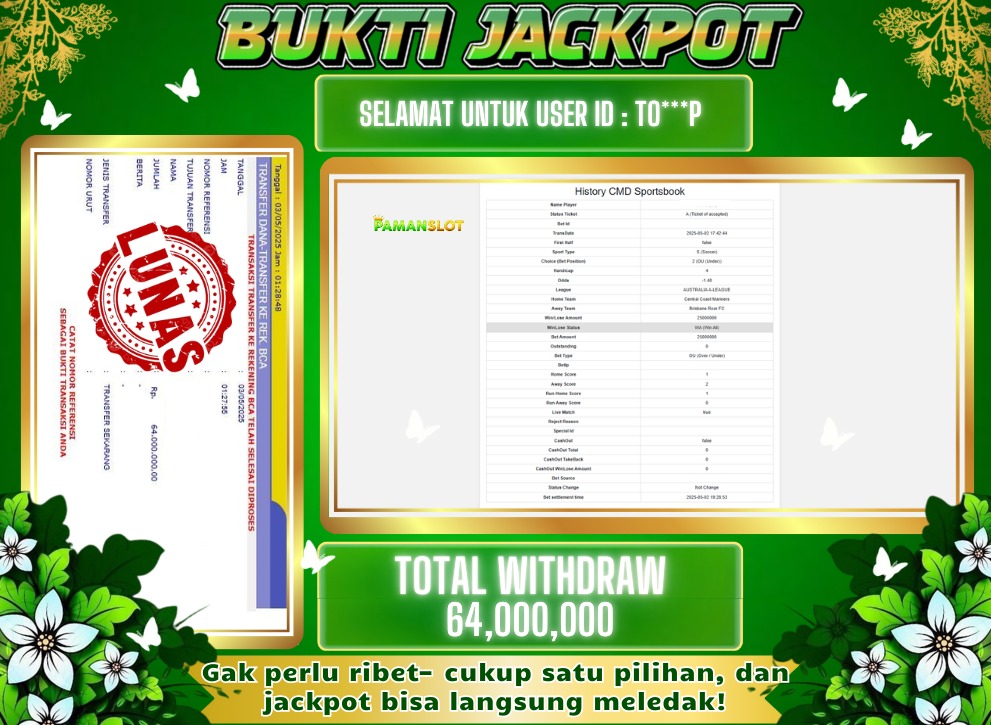 PAMANSLOT JACKPOT CMD Sportsbok Rp 64,000,000 - LUNAS