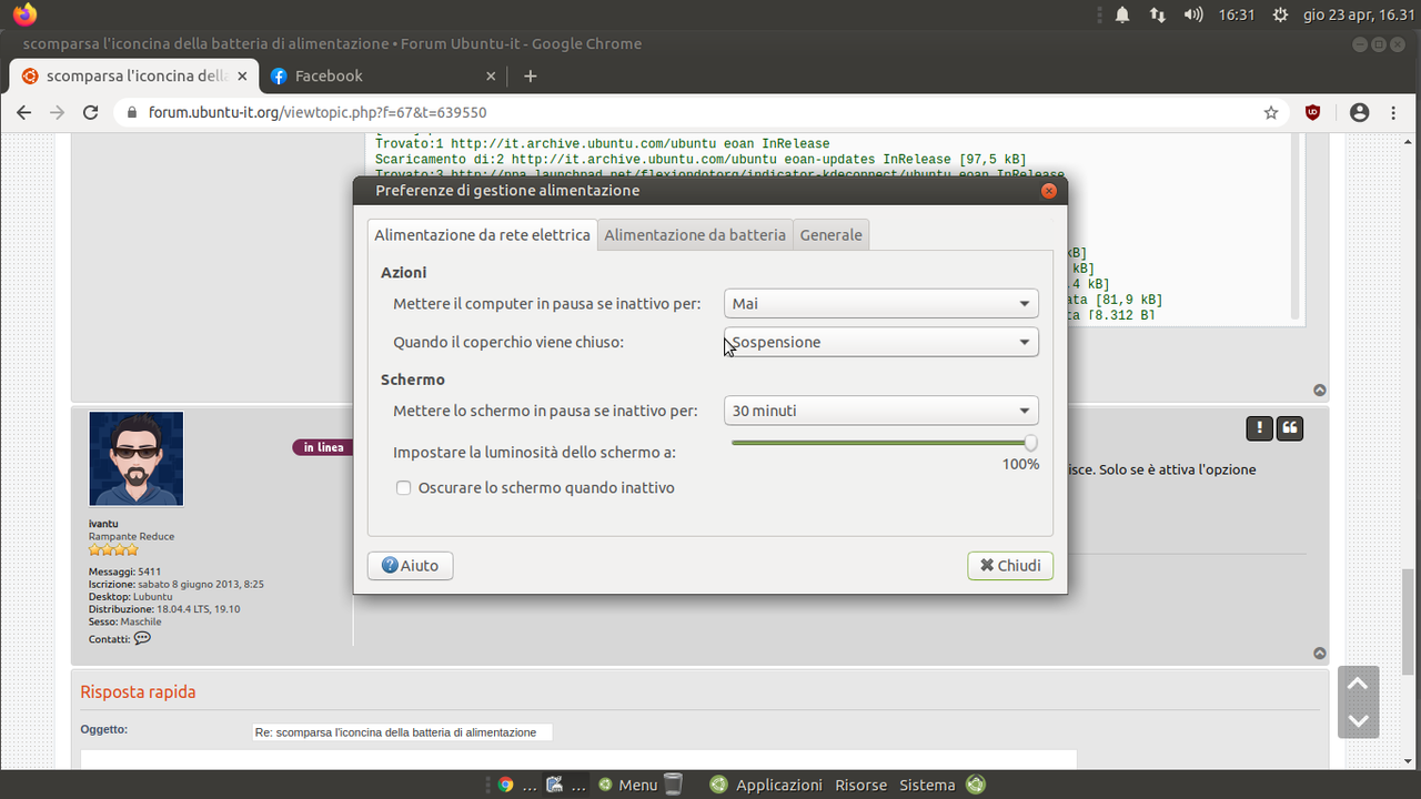 schermata della batteria