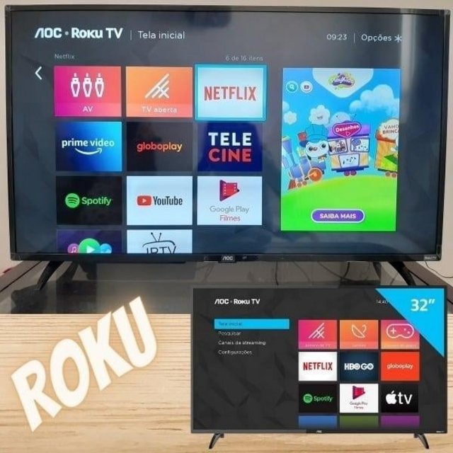 Smart Tv Aoc Roku Led 32” 32s5195/78 Wi-Fi 3 Hdmi 1 Usb Com Controle Remoto Com Atalhos Roku Mobile Miracast