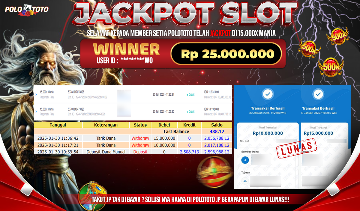 POLOTOTO JACKPOT SLOT 15.000X MANIA Rp.25,000.000,-