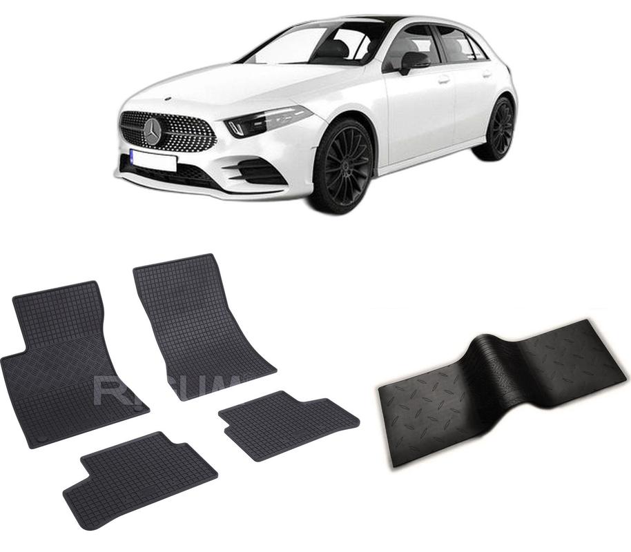 Set covorase auto MERCEDES A-CLASS W177 din 05.2018-PREZENT, cu covoras tunel median, CAROSERIE HATCHBACK, Presuri cauciuc 100%, compatibil cu autoturismul MERCEDES A-CLASS W177, Rigum
