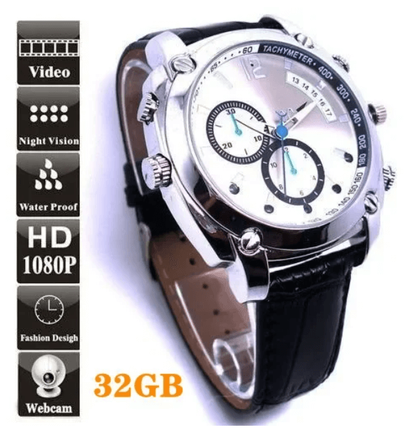Reloj de mano con cámara espía oculta, diseño elegante.