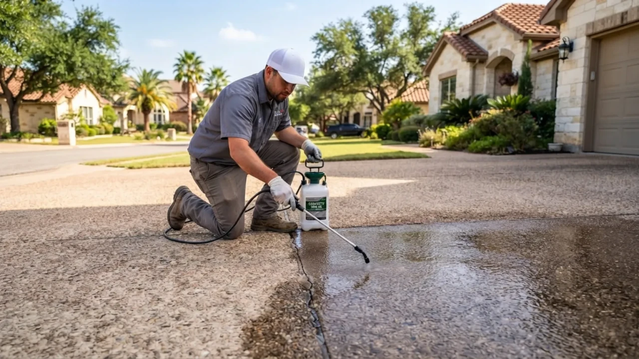 Sealing a concrete driveway in San Antonio to extend lifespan and prevent cracking