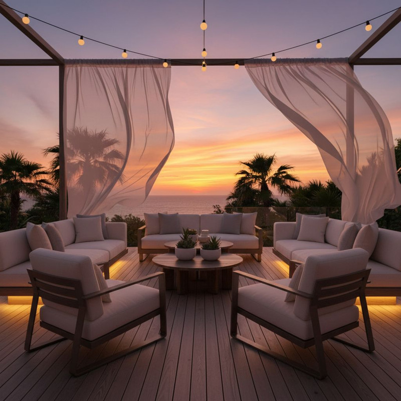 Стильная лаунж-зона на мероприятии, где аренда мебели позволила создать комфортное и эстетичное пространство для гостей.