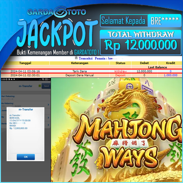 JACKPOT SLOT  LAGI GACOR MAIN DI SLOT MAHJONG WAYS WD Rp 12.000.000,- DIBAYAR LUNAS