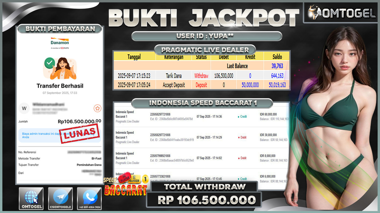 OMTOGEL JACKPOT PRAGMATIC CASINO INDONESIA SPEED BACCARAT 1 106 JUTA DI BAYAR LUNAS ,-