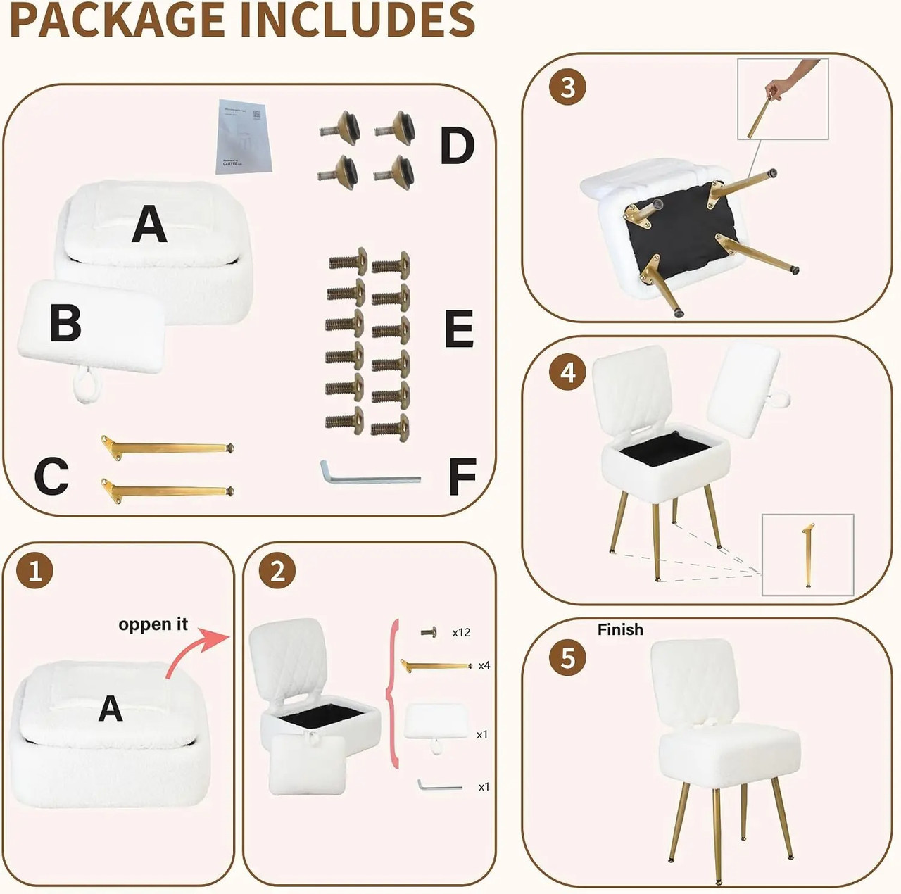 Sherpa vanity stool hidden storage compartment