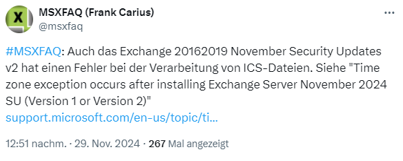 Exchange 2016/2019 SU Nov 2024 V2 mit Bug