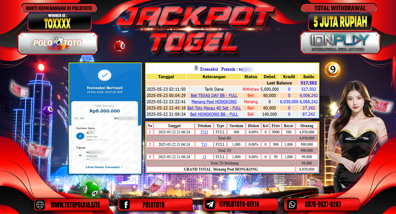 POLOTOTO JACKPOT TOGEL HONGKONG LOTTO Rp.5.000.000,-