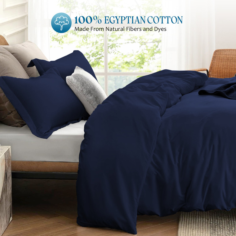 Picture of VEGAS HOTEL COLLECTION Classic Egyptian Cotton 1-Piece Duvet Cover { Zippered Closure } 1000 Thread Count- Fabulous Solid Looking Color Navy Blue - Full Size
