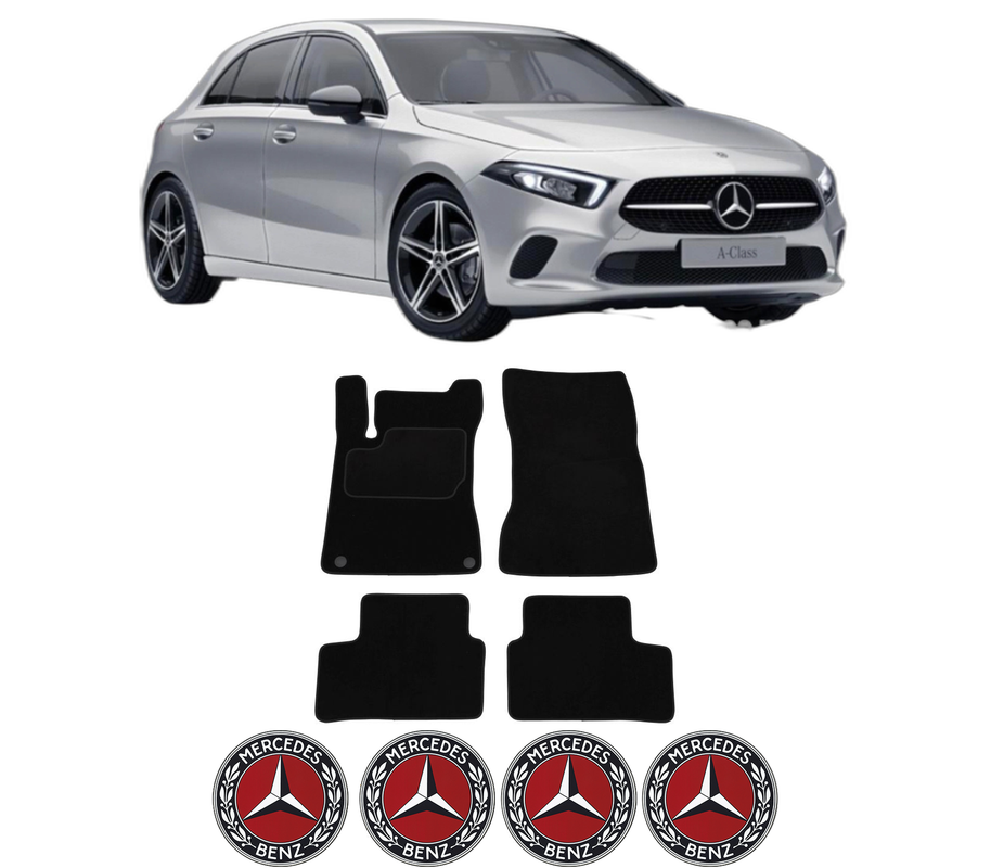 Set Covorase Presuri MERCEDES-BENZ A-CLASS (W177) din 2018-2020, Auto, Material Textil Mocheta, 4 Stickere auto cu MERCEDES-BENZ
