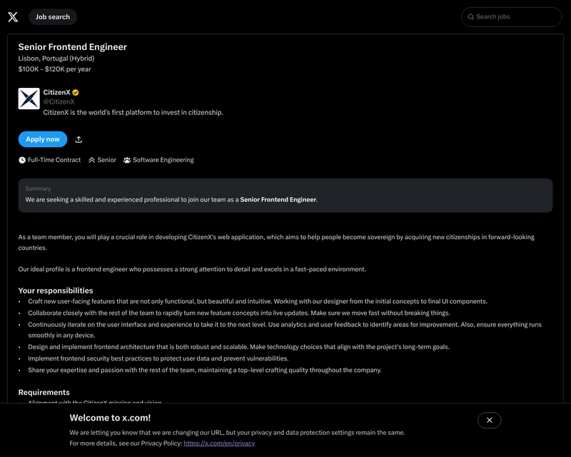 Senior Frontend Engineer @ CitizenX
