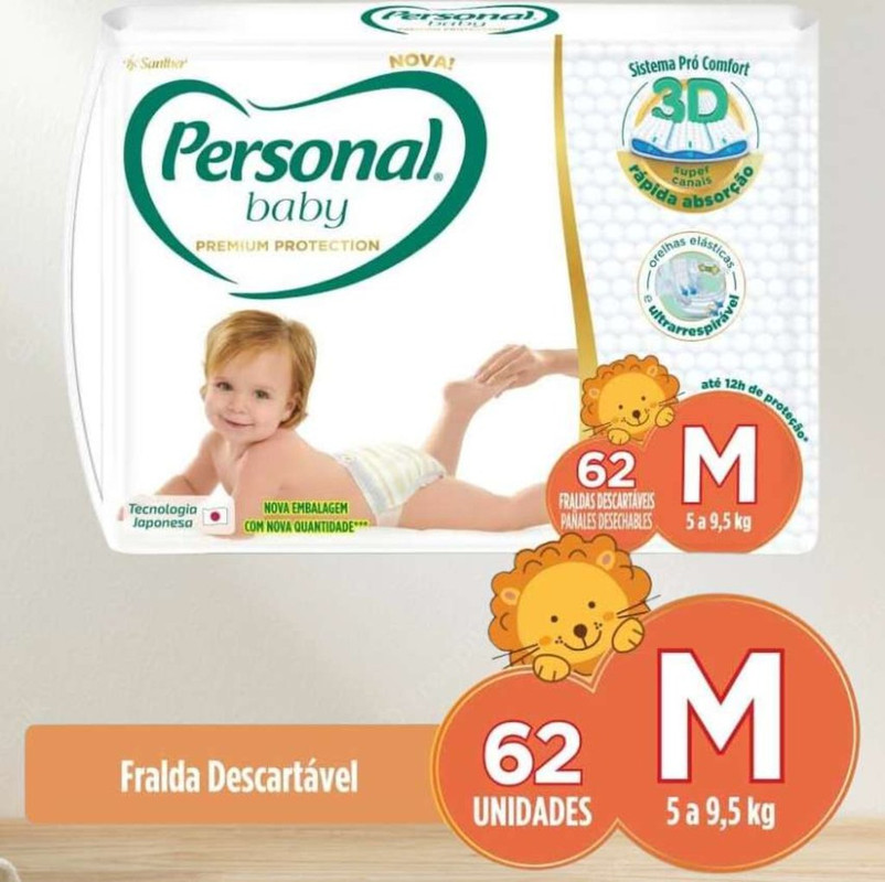 Fralda Personal Baby Premium Protection M com 62 unidades