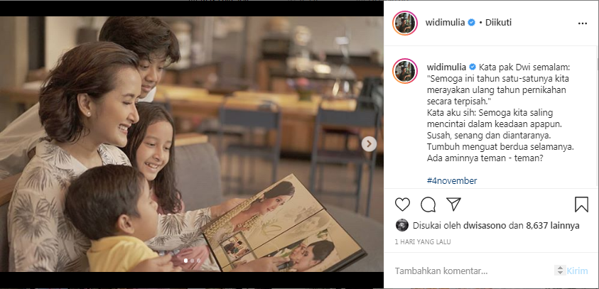 Widi Mulia membagikan foto di hari ulang tahun pernikahannya