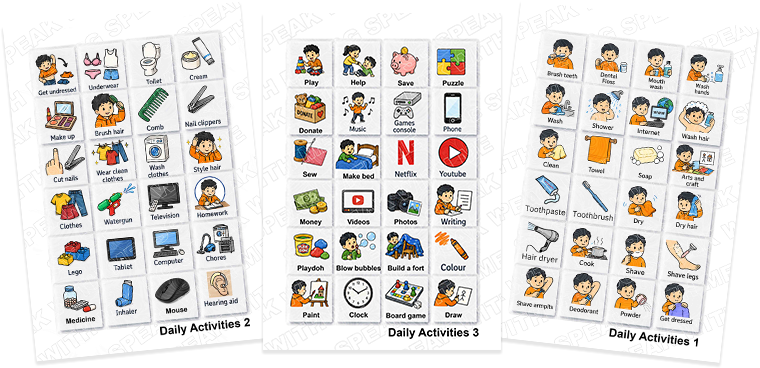 Daily Activities card set pages