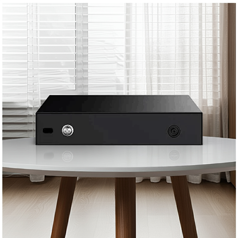 Vista superior e frontal do Switch Intelbras S1105F-P.