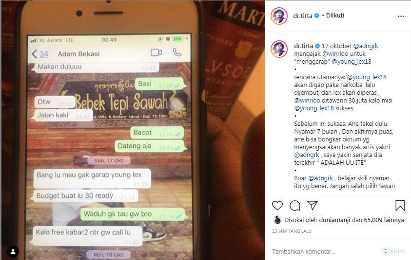 dr Tirta mengunggah bukti percakapan oknum berinisial AD