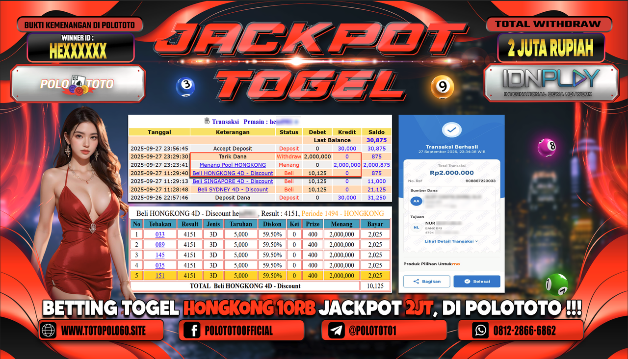 POLOTOTO JACKPOT TOGEL HONGKONG LOTTO Rp.2.000.000,- LUNAS