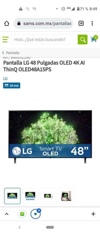 Sam's Pantalla LG 48 Pulgadas OLED 4K AI ThinQ OLED48A15PS