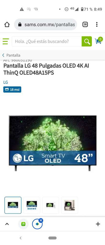 Sam's Pantalla LG 48 Pulgadas OLED 4K AI ThinQ OLED48A15PS 