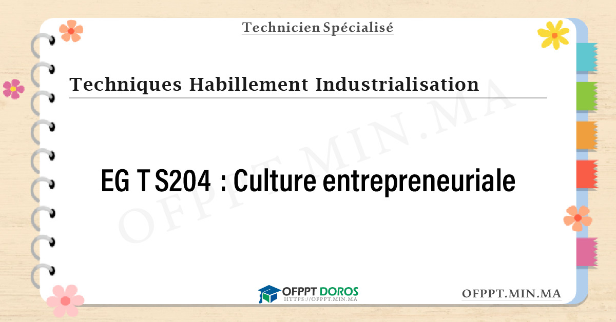 Sommaire détaillé du cours Culture entrepreneuriale EGTS204 OFPPT - Structure du module