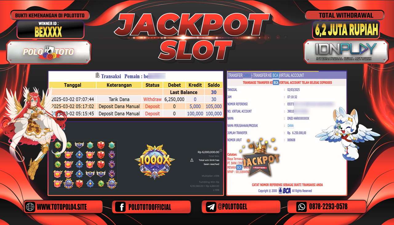 POLOTOTO JACKPOT SLOT STARLIGHT PRINCESS 1000 Rp.6.250.000,-