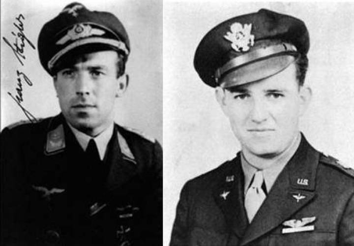 El piloto alemán Franz Stigler y el estadounidense Charles Brown El piloto alemán Franz Stigler y el estadounidense Charles Brown