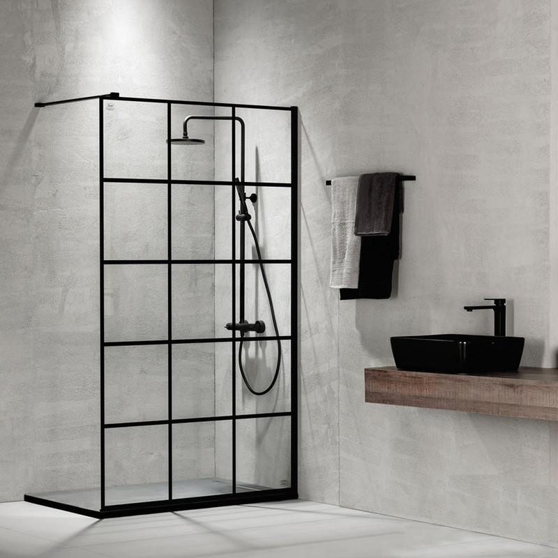 Διαχωριστικό Kρύσταλλο Nτουζιέρας 100 Devon Clean Glass Decor Black Matt