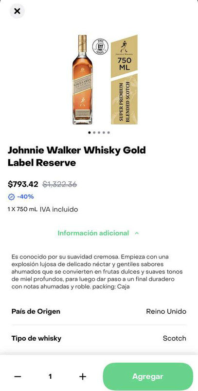 Rappi: Whisky Johnnie Walker GOLD LABEL Reserve 750ml 