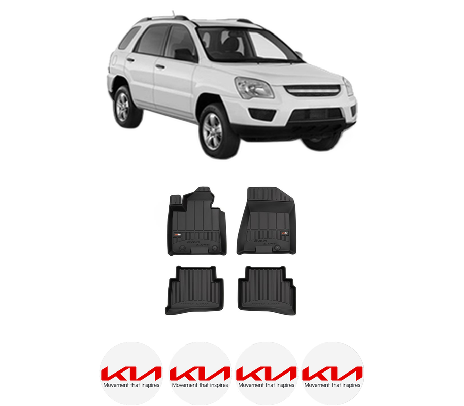 Set covorase presuri KIA SPORTAGE II (JE_, KM_) din 2004-2010, auto, din cauciuc thermoplastic, 4 Stickere auto cu KIA