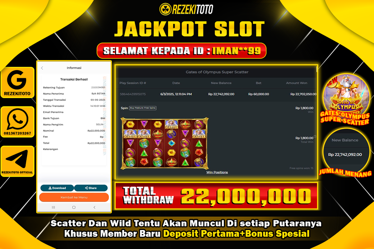 BUKTI KEMENANGAN 03 JUNI 2025 GATES OLYMPUS SUPER SCATTER 22 JUTA 