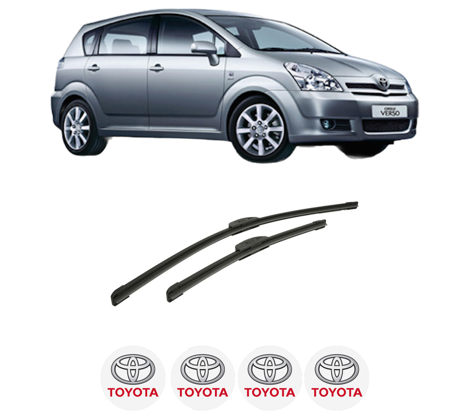 Set stergatoare auto TOYOTA COROLLA Verso (ZER_, ZZE12_, R1_) din 2004-2009, pentru parbriz auto, 2 bucati, Bosch Aerotwin Retrofit, din cauciuc siliconat rezistent, 4 Stickere Auto TOYOTA