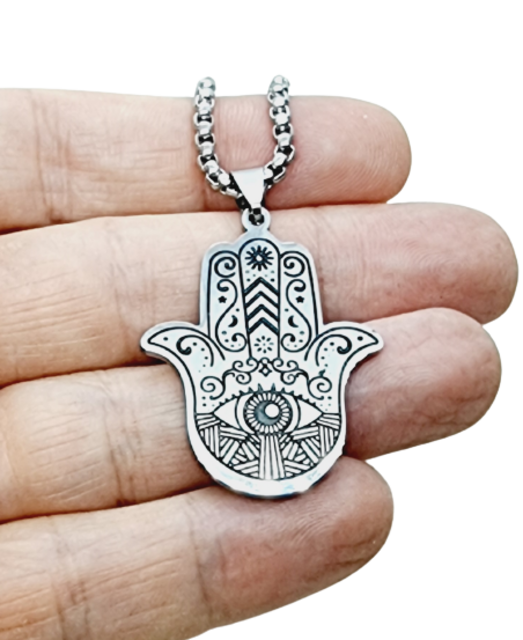 Acciaio Inox Oro Giallo Argento Hamsa Malocchio Cristalli Blu - Foto 6