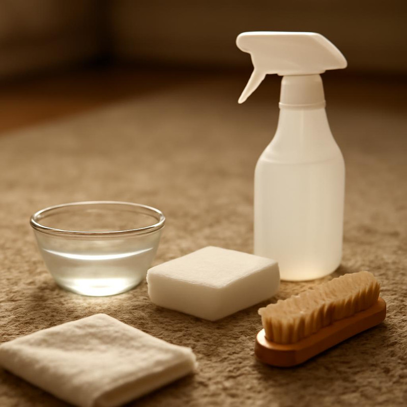 Подготовка инструментов для удаления пятен с ковра