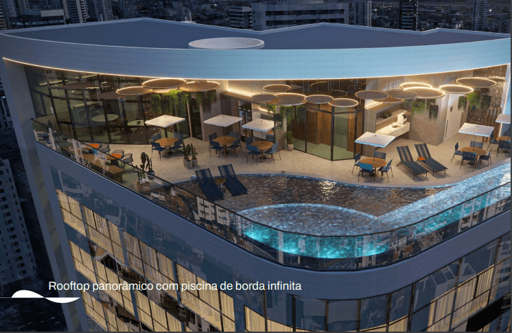 Piscina com borda infinita no rooftop do Praia de Gameleira