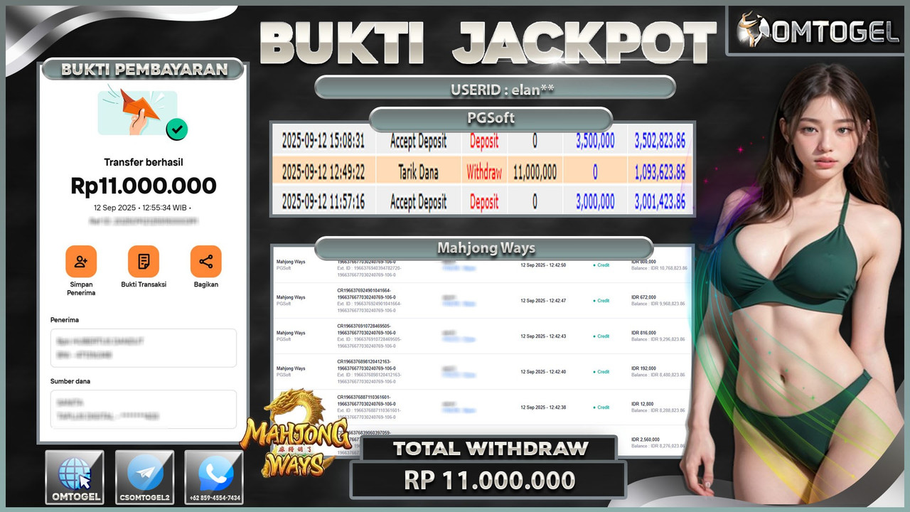 OMTOGEL JACKPOT PGSOFT MAHJONG WAYS 11 JUTA DI BAYAR LUNAS ,-