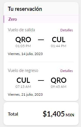 Volaris: 40 rutas nuevas para 2023 a buen precio - Ejemplo QRO-CUL REDONDO $1405 TUA Incluido (Tarifa zero) 
