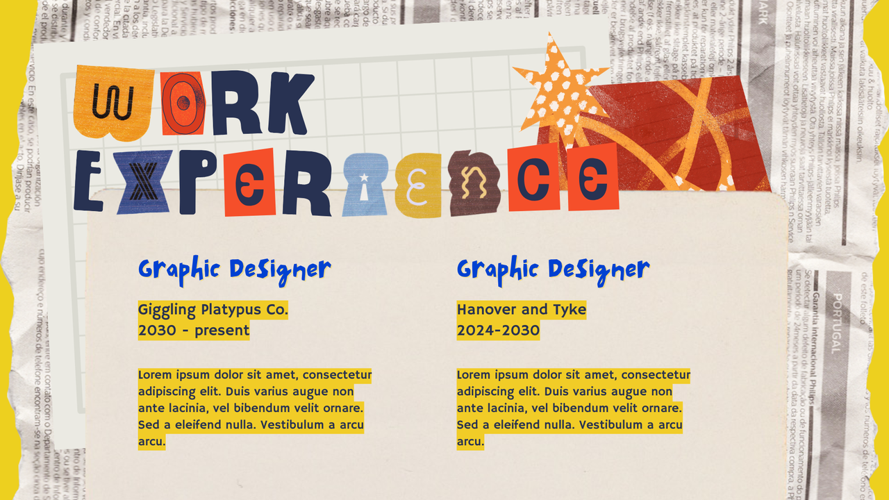 Yellow and Blue Scrapbook Graphic Design Creative Portfolio Presentation