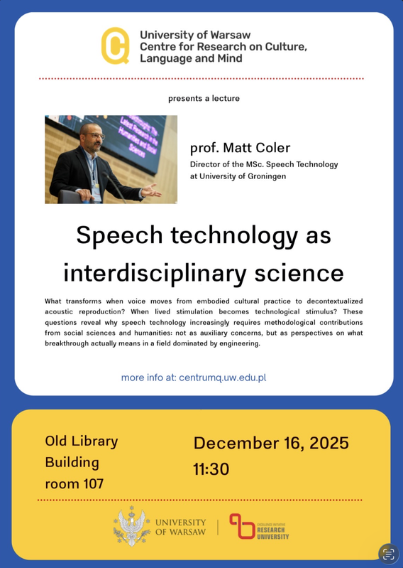 Lecture on Speech Technology as Interdisciplinary Science at the University of Warsaw