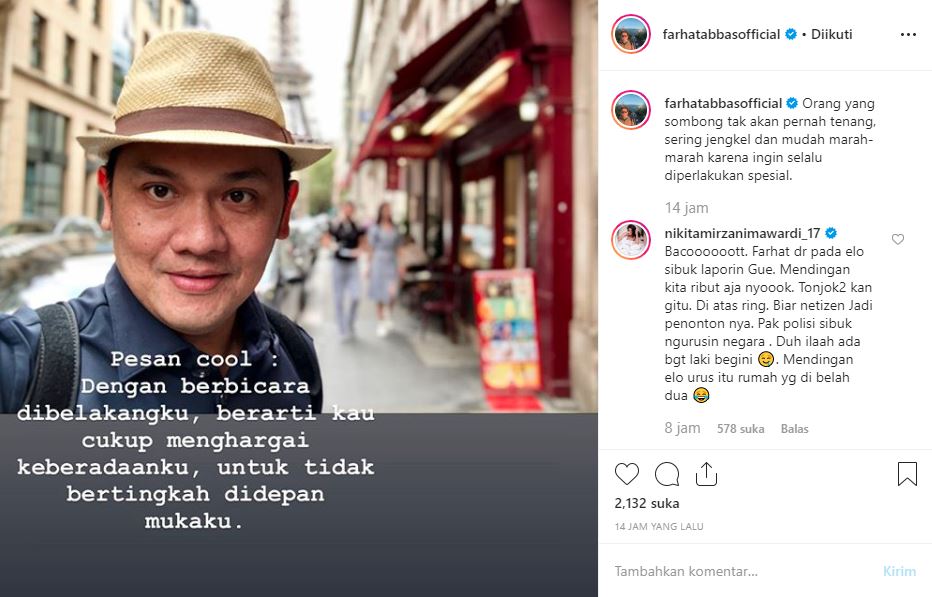 Nikita Mirzani menantang Farhat Abbas untuk adu jotos (tangkap layar instagram @farhatabbasofficial)