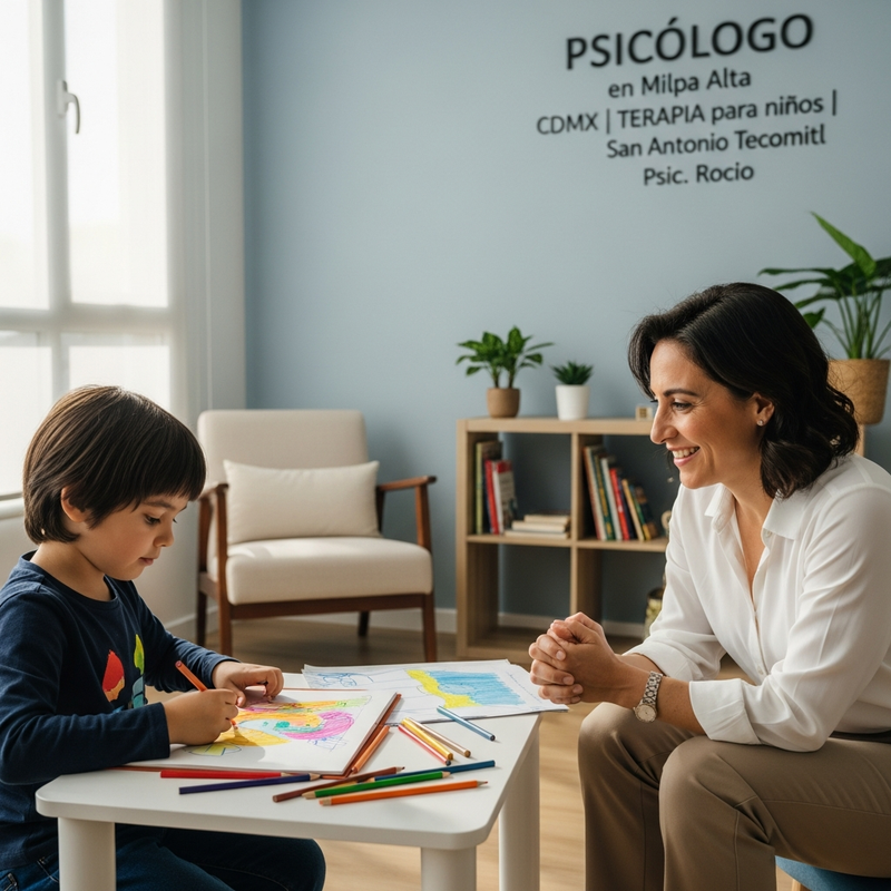 Niño dibujando en sesión de terapia